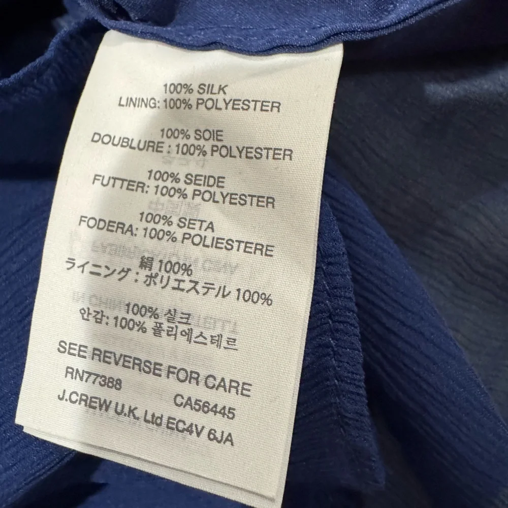 J. Crew Ava Dress in Silk Chiffon Dark Cove Blue Size 12 P